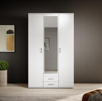 Kleiderschrank KARL 3 Türen / 1 x mit Spiegel / 2 Schubladen Weiß Dekor